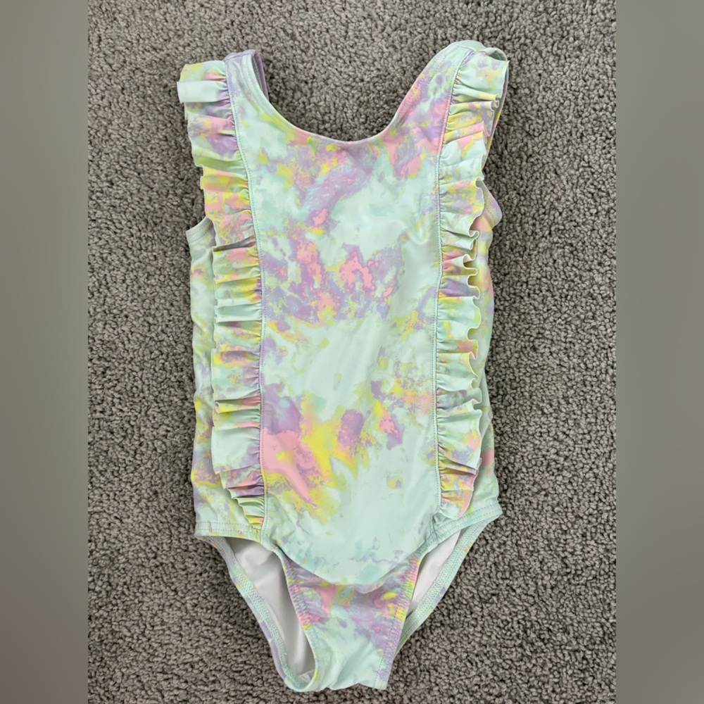 Tucker + Tate Girls One  Piece Pastel Watercolor Swimsuit with Ruffles - 3T